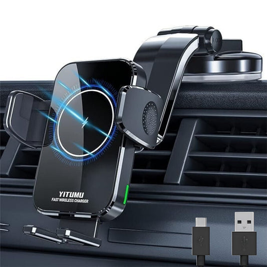 Încărcător Auto Wireless Yitumu A26 15W Qi – Funcție de Încărcare Rapidă și Suport Rotativ 360°