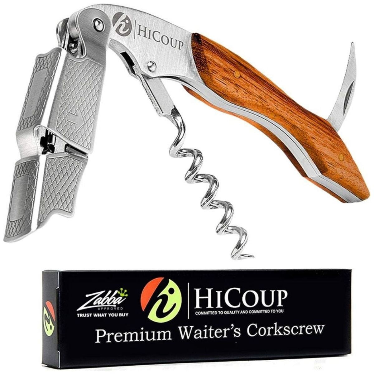 Professioneller Sommelier Korkenzieher mit Holzgriff – 3-in-1 Edelstahl Weinöffner, Messer und Flaschenöffner Funktion