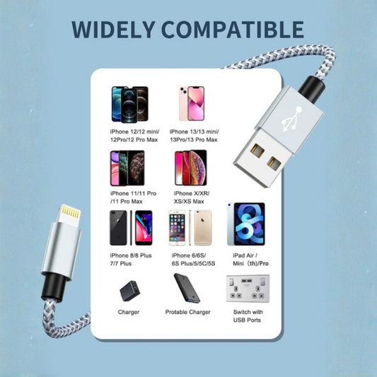 iPhone Punjački Kabel 4 kom - 1 m, Pleteni Najlon, Bijelo-Sivi, Lightning Kabel Set
