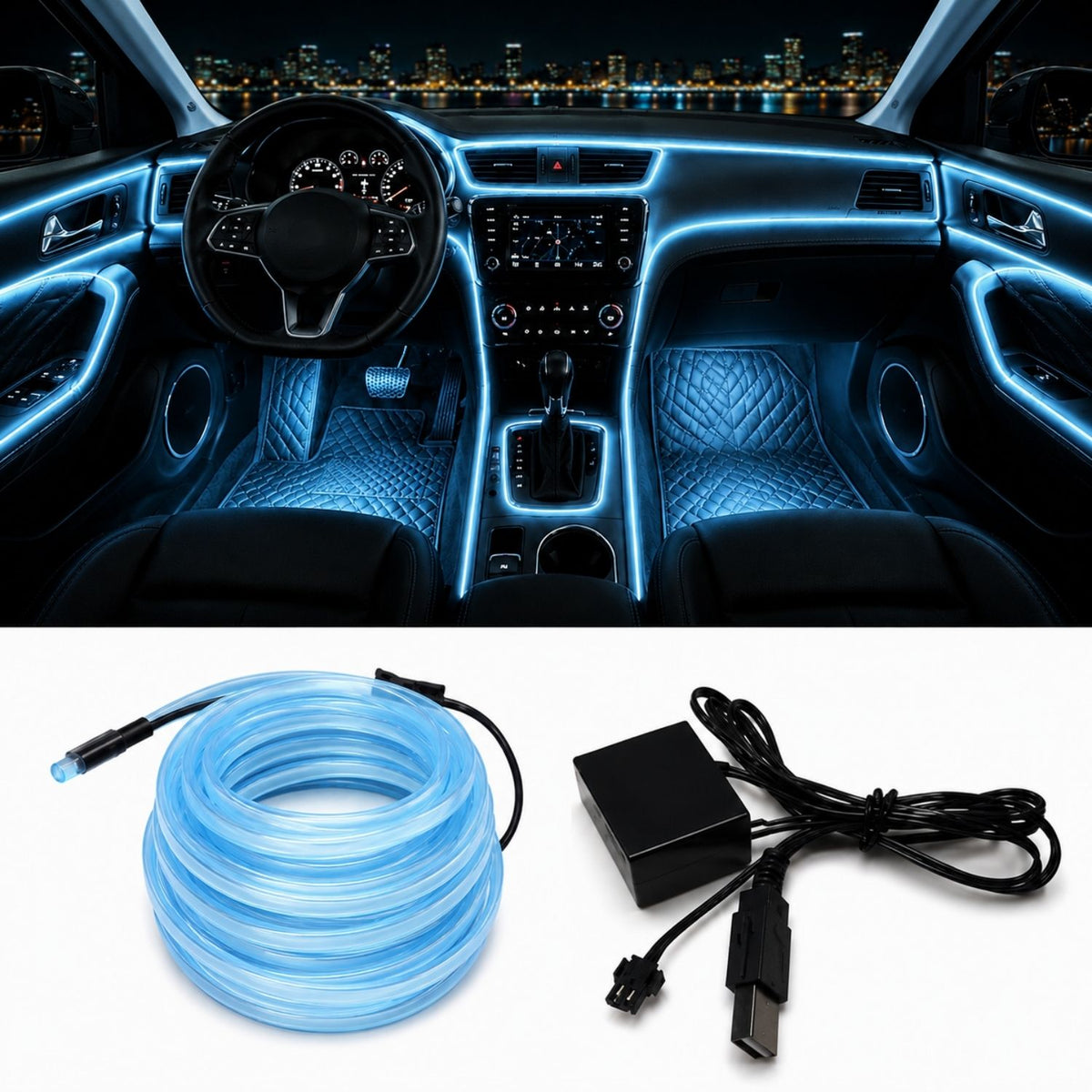 OneLED Autós LED Szál, Vágható LED Fény, USB Töltésű 2m
