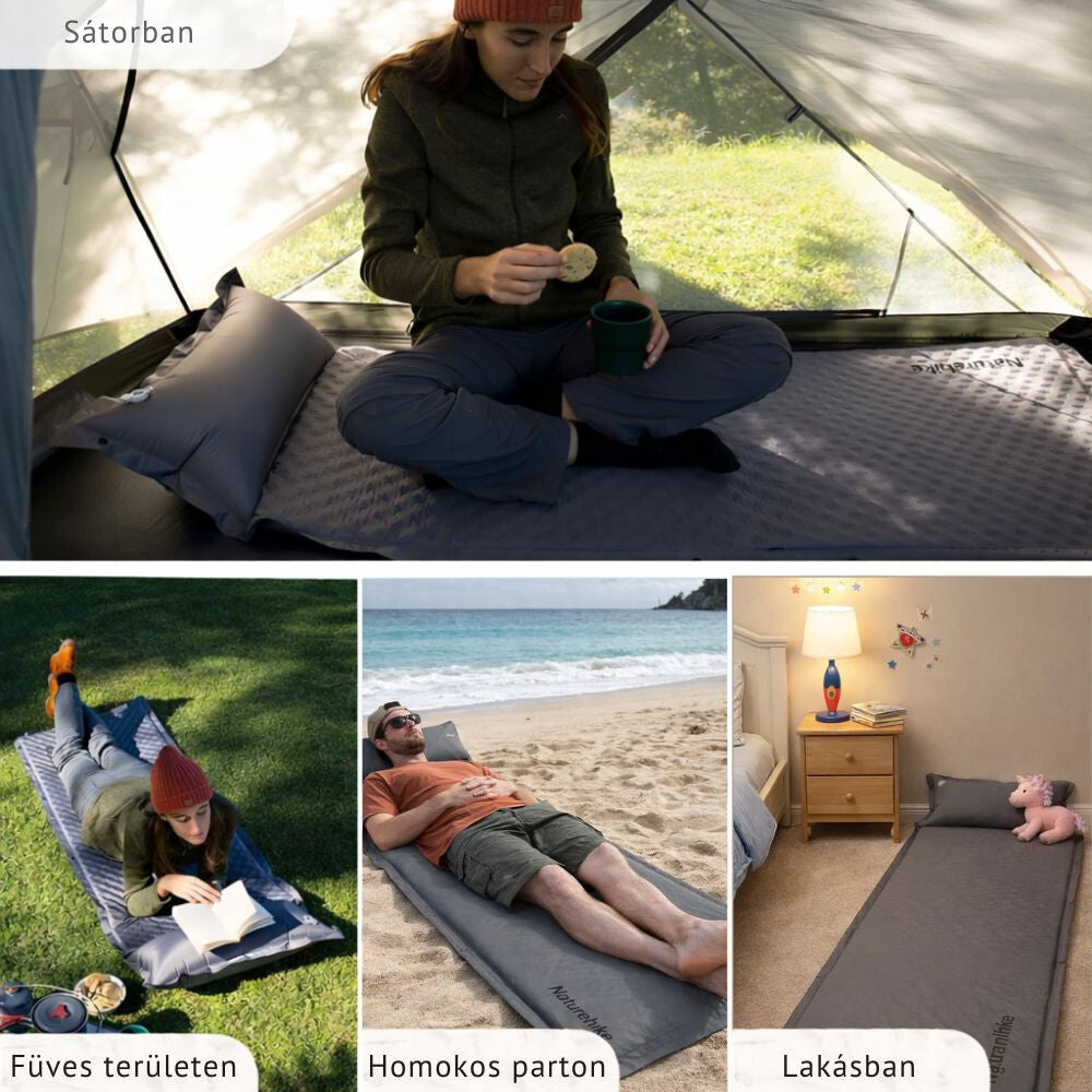 Naturehike Snadno Nafukovací Kempingová Karimatka s Integrovaným Polštářem – 6 cm Silná, Propojitelná