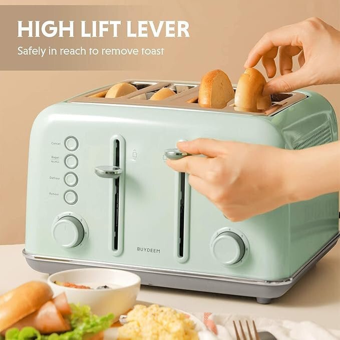 Buydeem DT640E Toaster – 4 Scheiben, Zitronengelb Retro Design