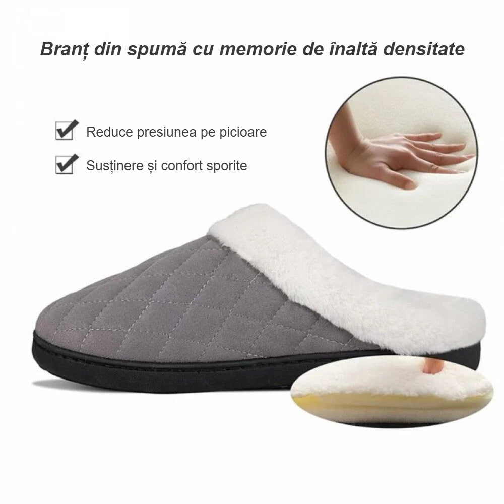 Papuci de casă cu branț din spumă cu memorie de înaltă densitate, apăsat cu degetul