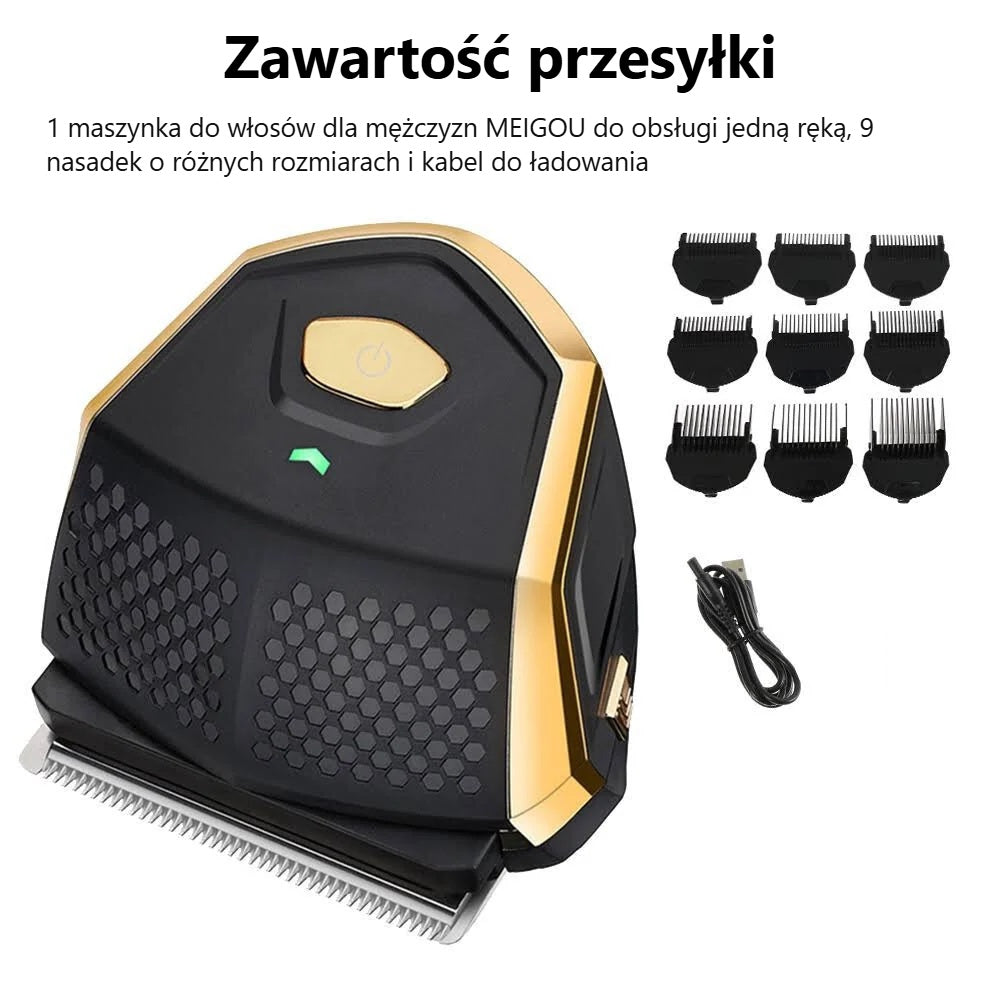 Zestaw maszynki do włosów: 9 nasadek, kabel do ładowania, szczoteczka, olej i etui