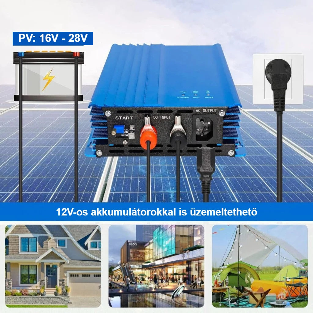 Mikro inverter napelemes rendszerben, 12 V akkumulátorral