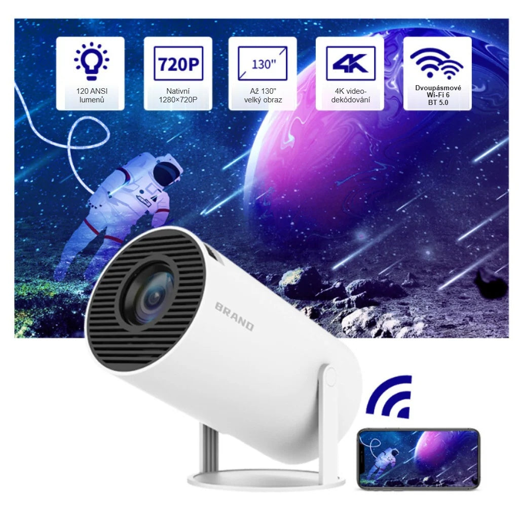 Funkce mini projektoru v ikonách: Wi-Fi 6, Bluetooth 5.0