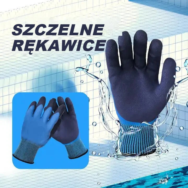 Wodoodporne rękawice robocze wśród kropli wody