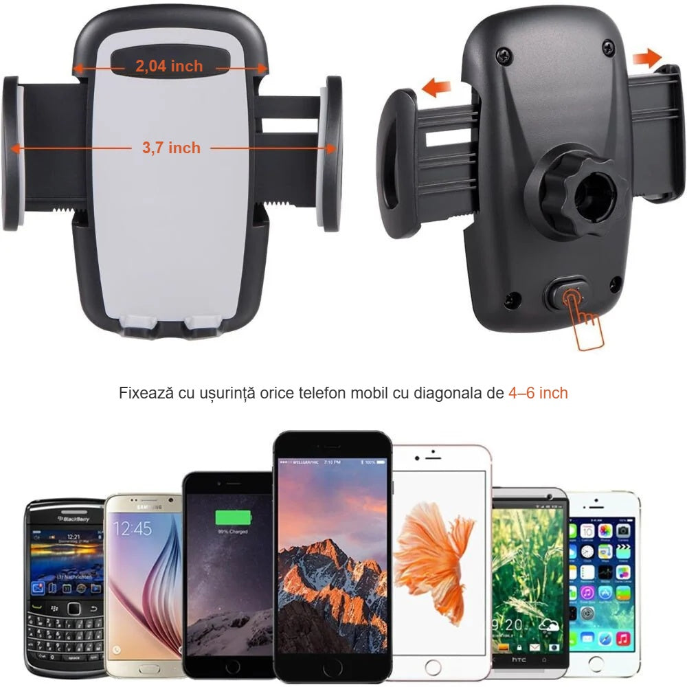 Dimensiunile suportului auto și smartphone-uri de diferite mărimi compatibile