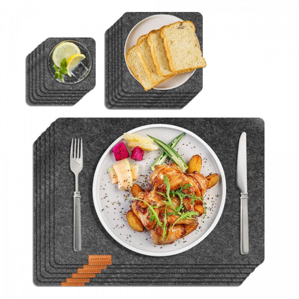 SportOut Essplatz Platzset Set – Hitzebeständig, Rutschfeste Filz-Teller- und Glasuntersetzer