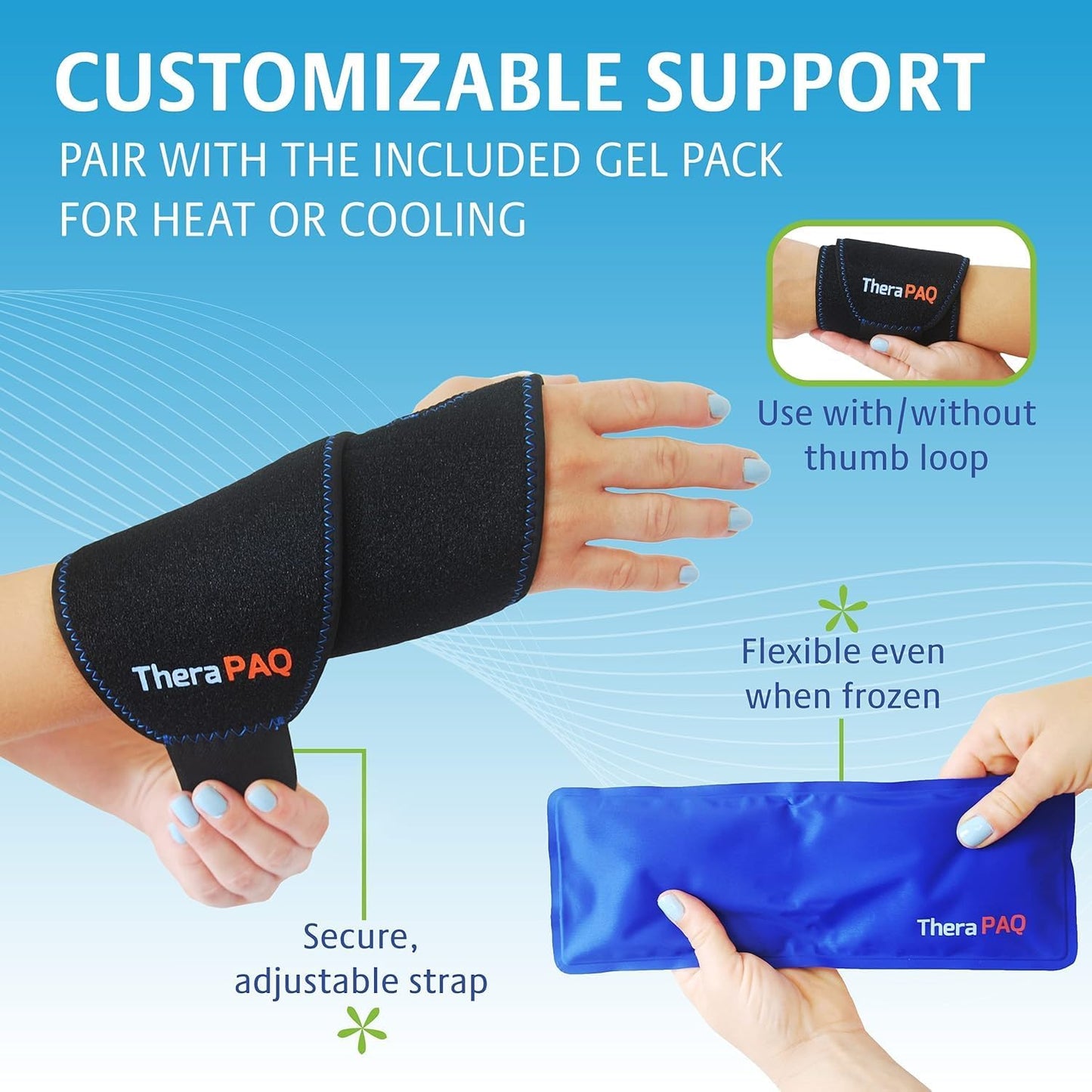Handgelenkstütze und Kompressionsbandage mit wiederverwendbarem Kalt-Warm-Gelpad