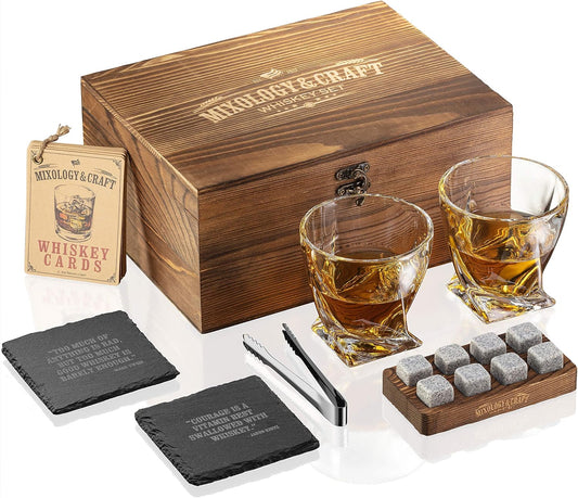 Premium Zestaw Whisky 15-częściowy - Kryształowe Szklanki, Kamienie do Whisky i Akcesoria Barowe