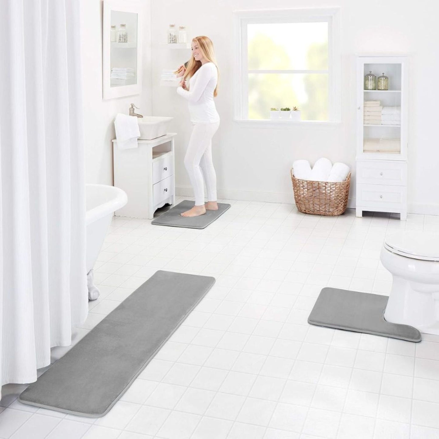 Genteele Extra weiche Memory-Schaum Badezimmermatte – Rutschfeste Unterseite, Grau