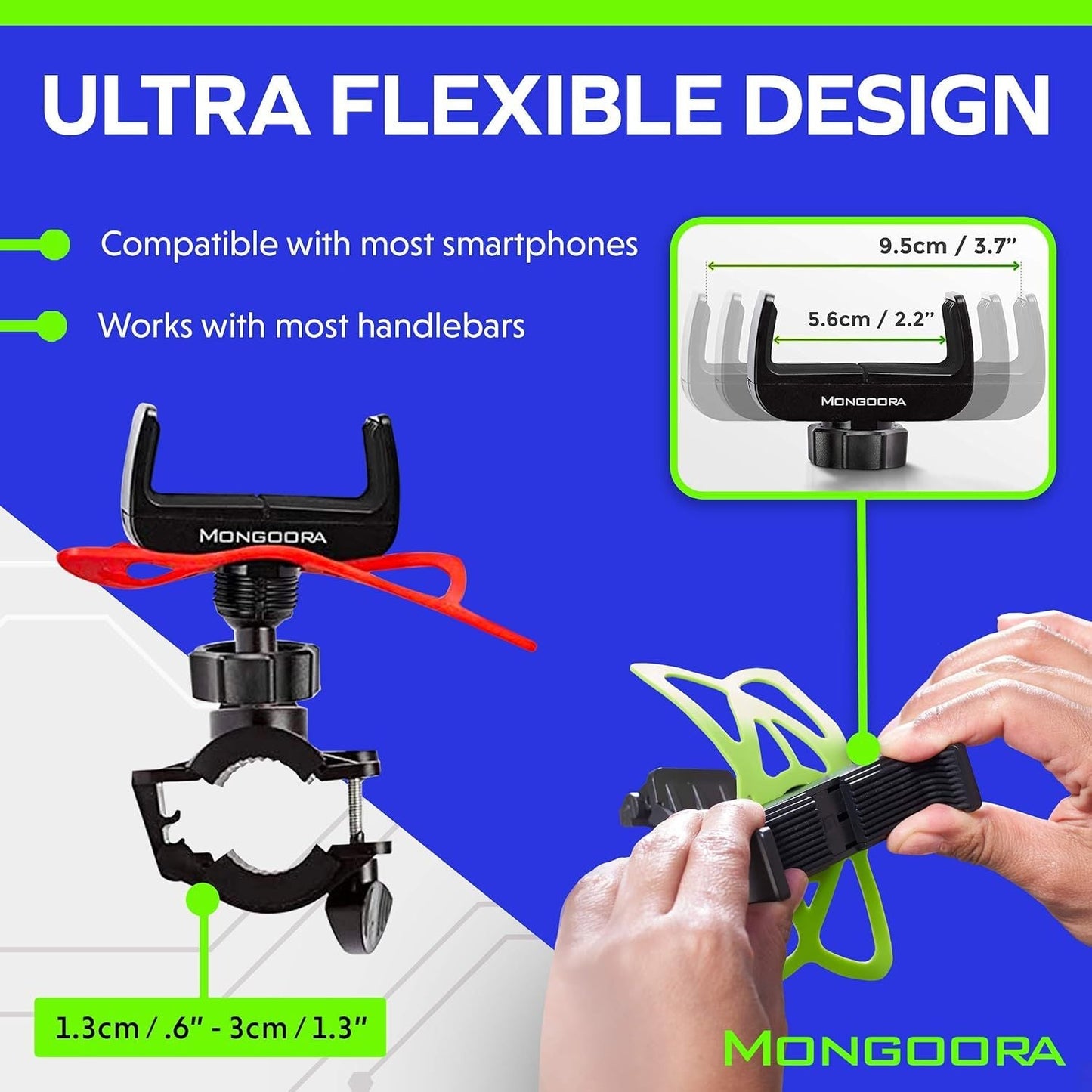 Mongoora Universelle Fahrrad-Handyhalterung – 360° Drehung und extra sicherem Silikonnetz