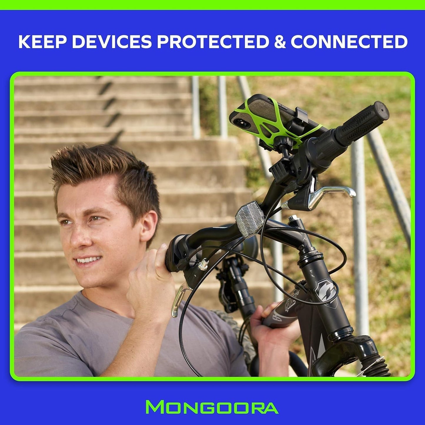 Mongoora Universelle Fahrrad-Handyhalterung – 360° Drehung und extra sicherem Silikonnetz