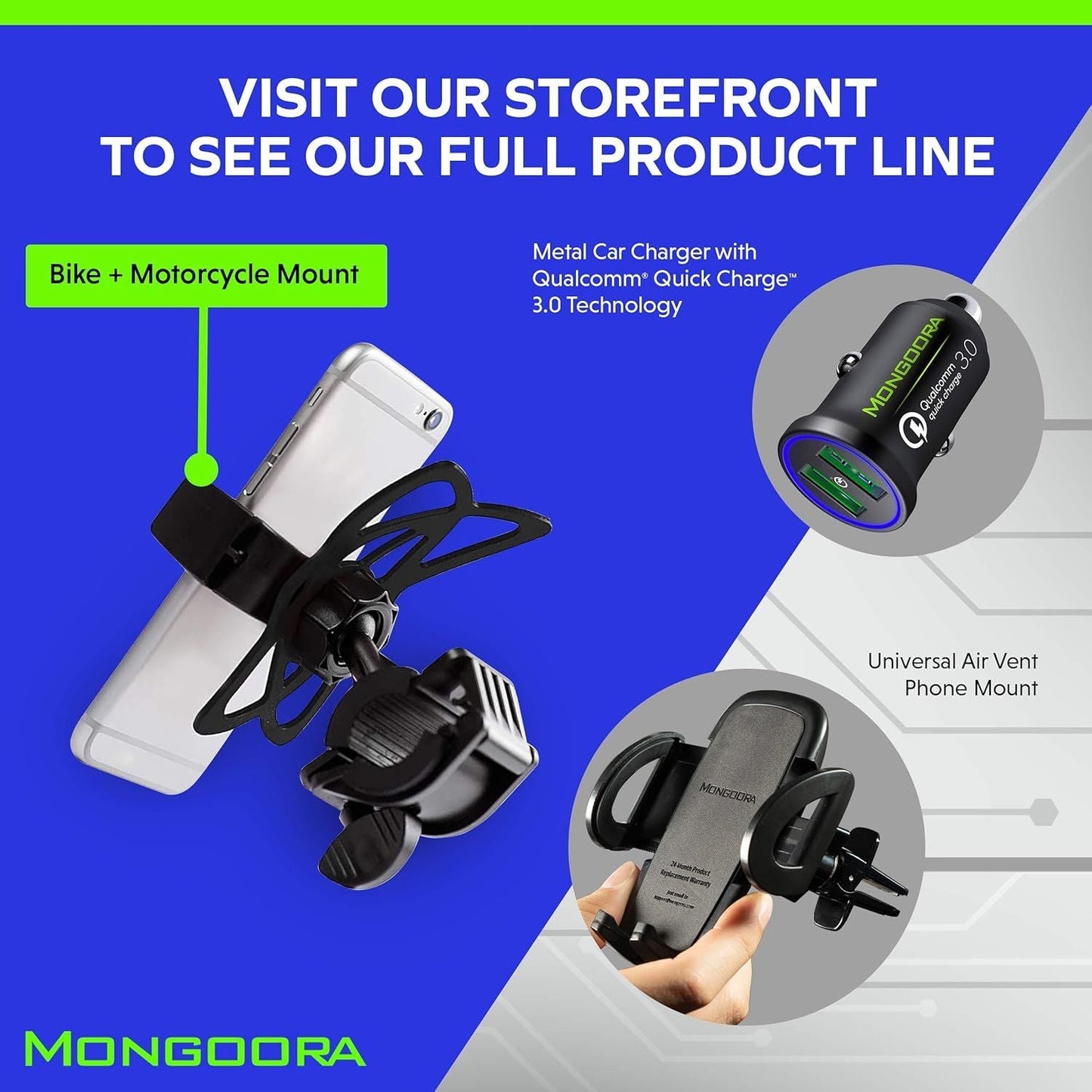 Mongoora Universelle Fahrrad-Handyhalterung – 360° Drehung und extra sicherem Silikonnetz