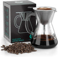 Pour-Over Kaffeebereiter 800ml – Glaskanne mit Metallfilter, Handfilter-Kaffeemaschine