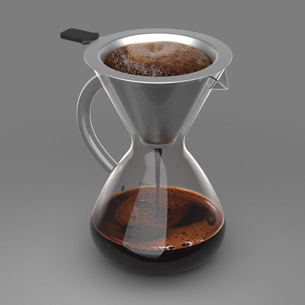 Pour-Over Kaffeebereiter 800ml – Glaskanne mit Metallfilter, Handfilter-Kaffeemaschine