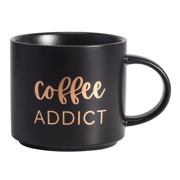 Coffee Addict Keramiktasse – 410 ml, Blau mit Goldschriftzug