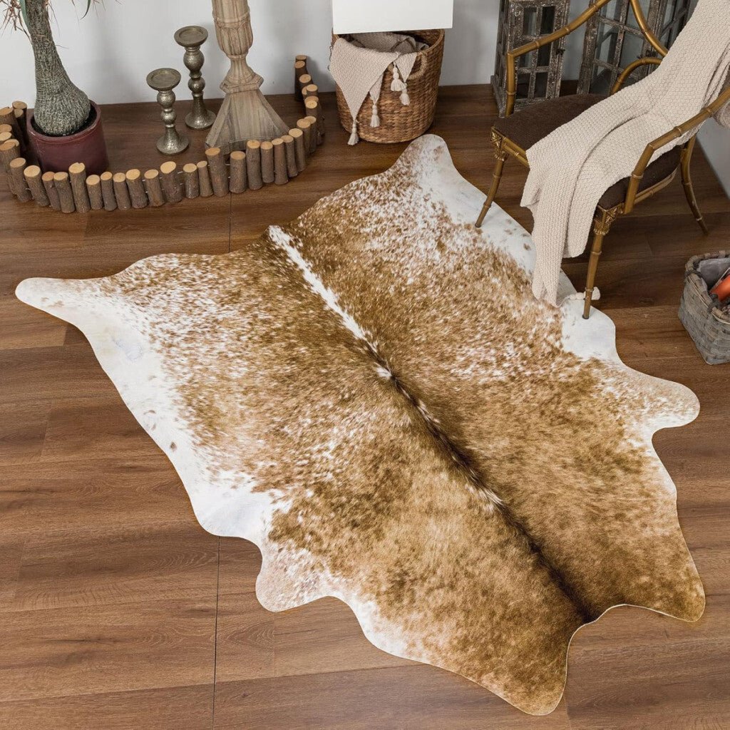 Taleta Rustikaler Kunstleder-Teppich – Großformatiger Teppich mit Rindsleder-Muster (155x190 cm)
