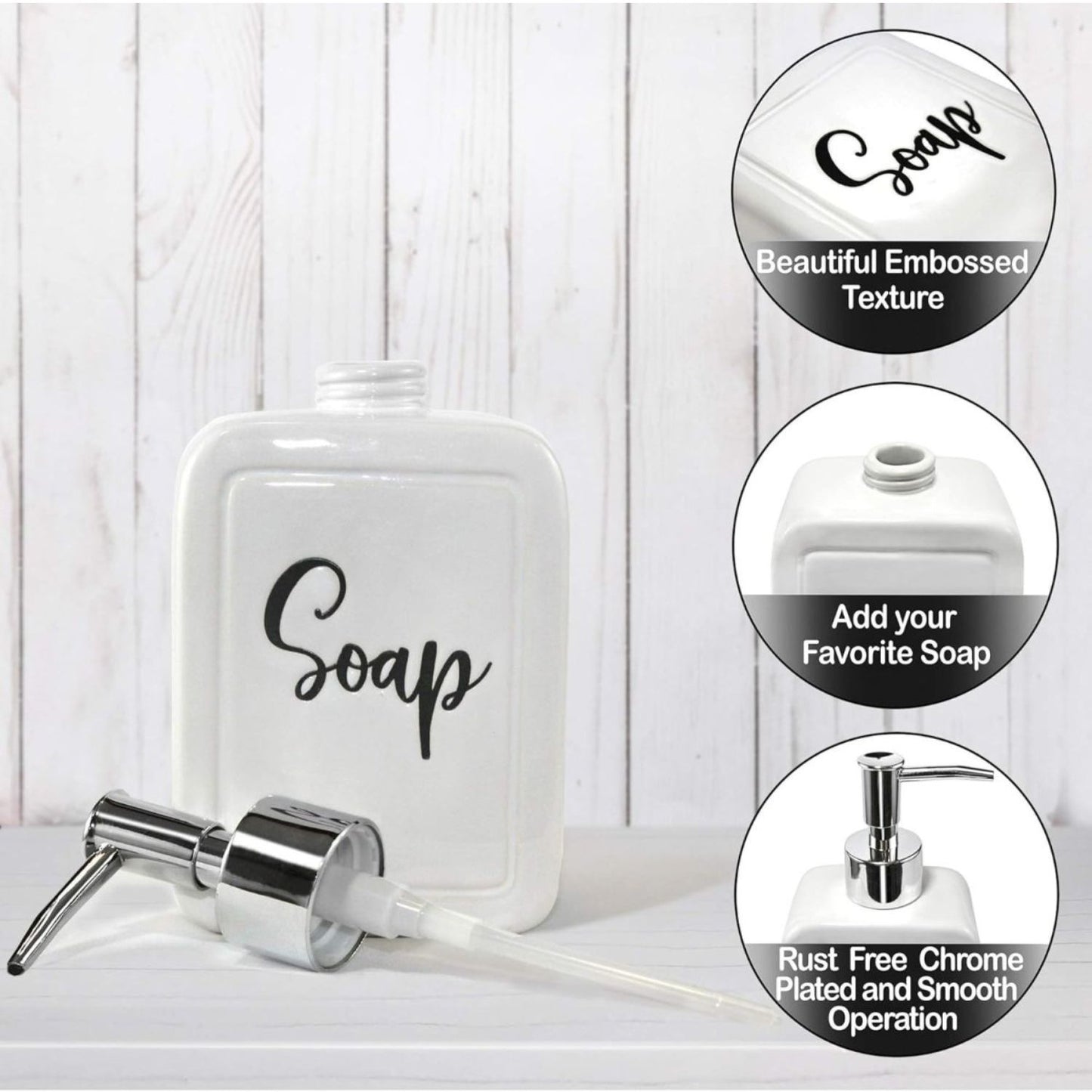 Keramik-Seifenspender 380ml – Küchen- und Badezimmer-Spender, 2 Stück Edelstahl-Pumpköpfe