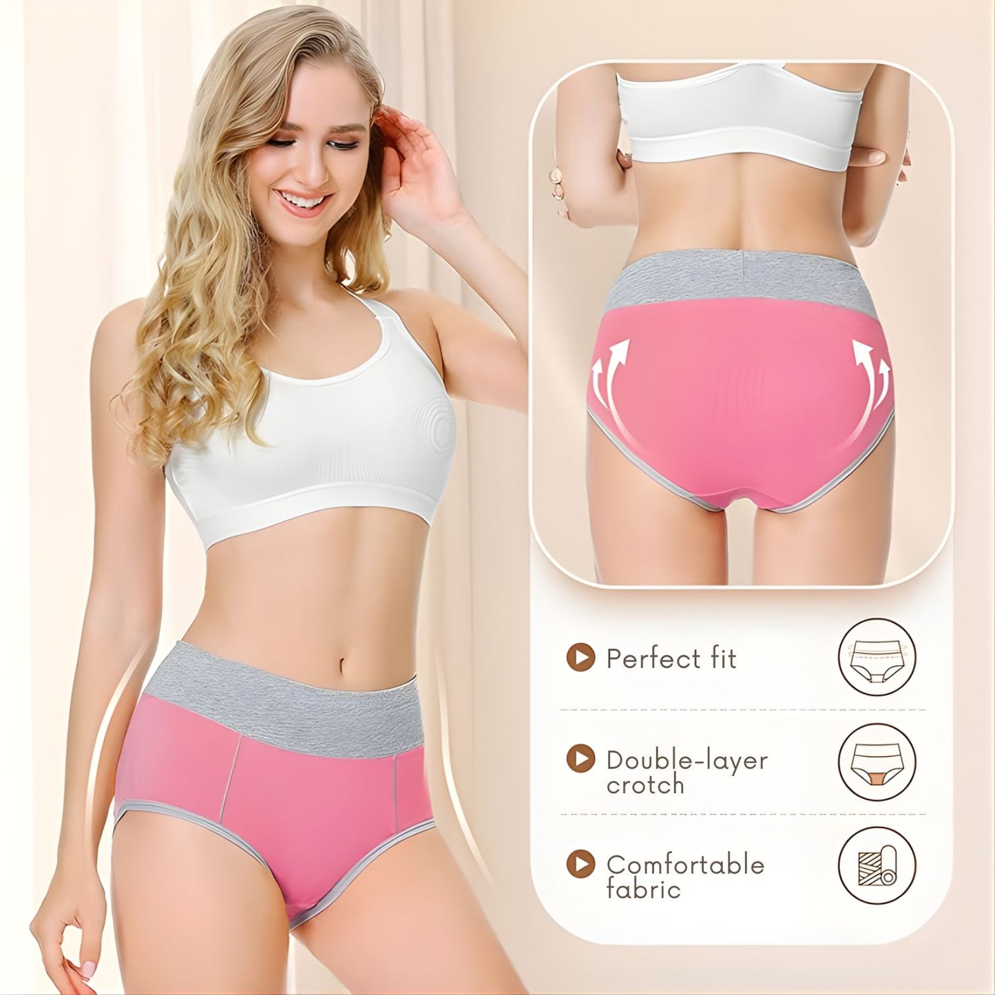 TUUHAW Damen Baumwoll-Unterwäsche mit hohem Bund, Damenslip