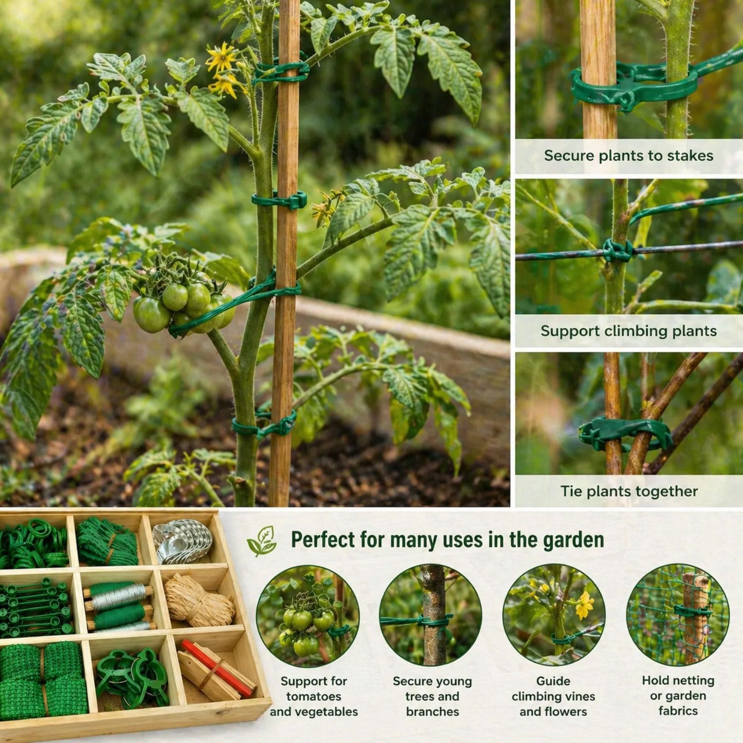 135-teiliges Gartenset zur Organisation – In Holzkiste, mit Pflanzenmarkierern und Bindematerial