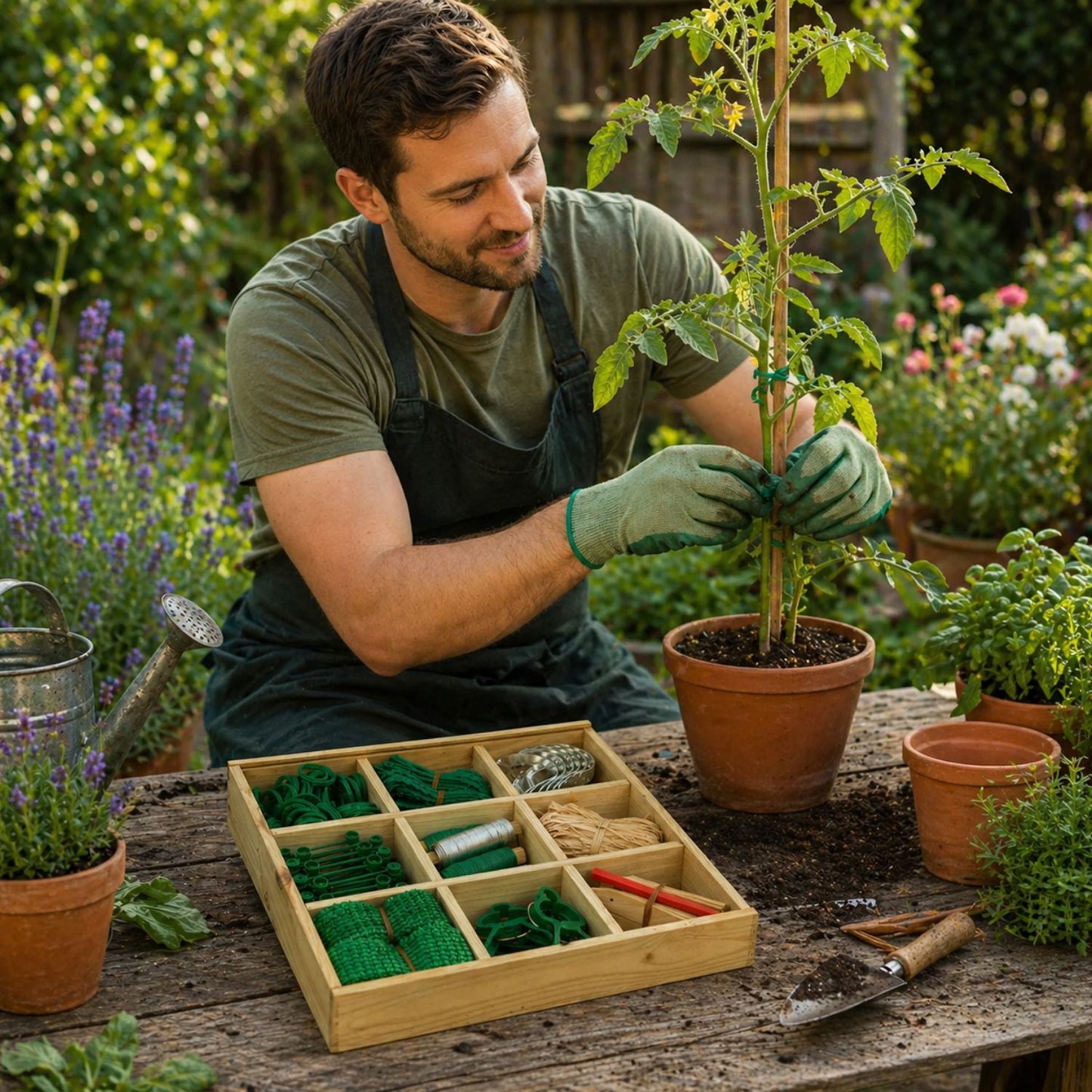 135-teiliges Gartenset zur Organisation – In Holzkiste, mit Pflanzenmarkierern und Bindematerial