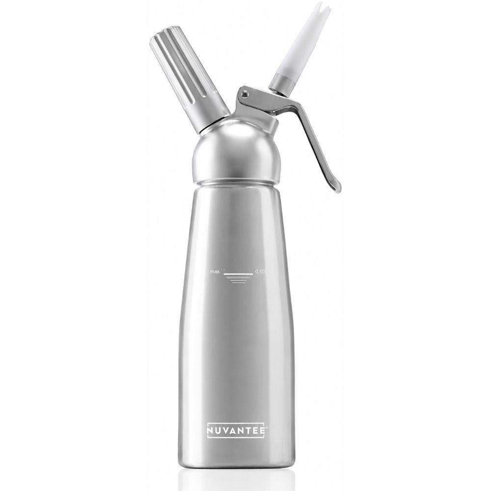 Nuvantee Professioneller Sahnespender 500 ml – Aluminium-Sahnespender mit 3 Dekorationsaufsätzen, für N2O-Kapseln