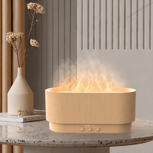 3D aromaterapeutický difuzér s efektem plamene a ultrazvukový zvlhčovač – LED atmosférické světlo, napájení USB-C, 300 ml