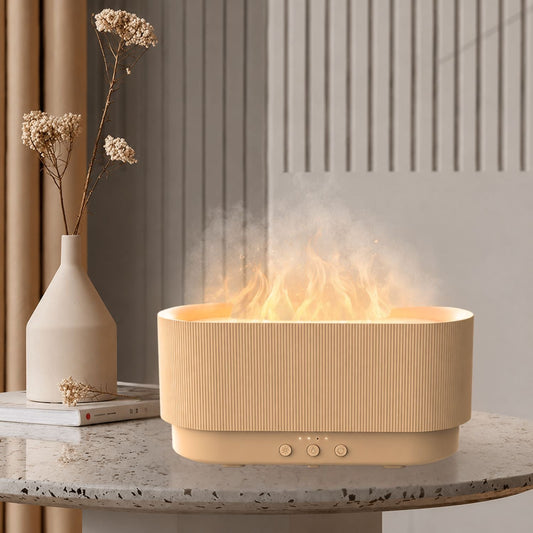 3D Lánghatású Aromaterápiás Diffúzor és Ultrahangos Párásító – LED Hangulatfénnyel, USB-C Tápkábellel, 300 ml