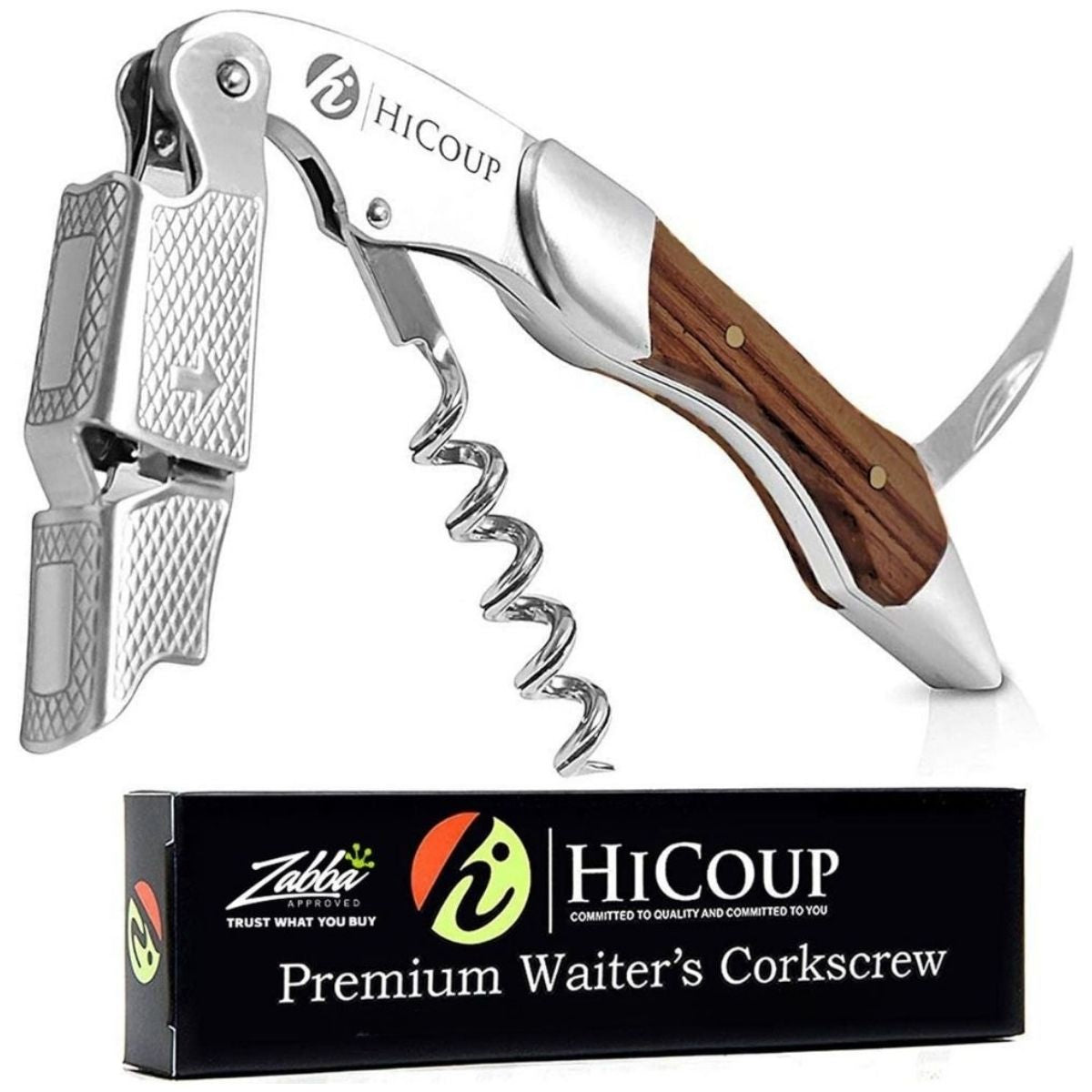 Professioneller Sommelier Korkenzieher mit Holzgriff – 3-in-1 Edelstahl Weinöffner, Messer und Flaschenöffner Funktion