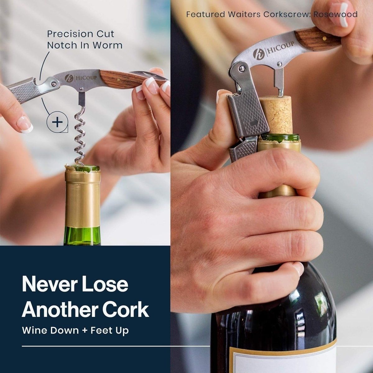 Professioneller Sommelier Korkenzieher mit Holzgriff – 3-in-1 Edelstahl Weinöffner, Messer und Flaschenöffner Funktion