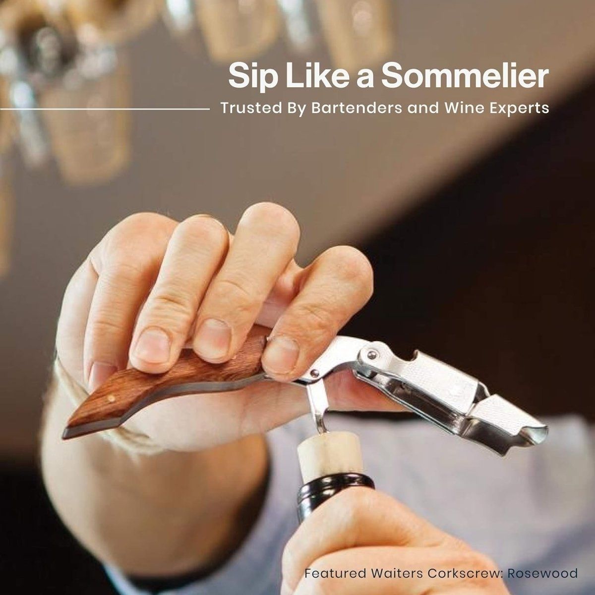 Professioneller Sommelier Korkenzieher mit Holzgriff – 3-in-1 Edelstahl Weinöffner, Messer und Flaschenöffner Funktion