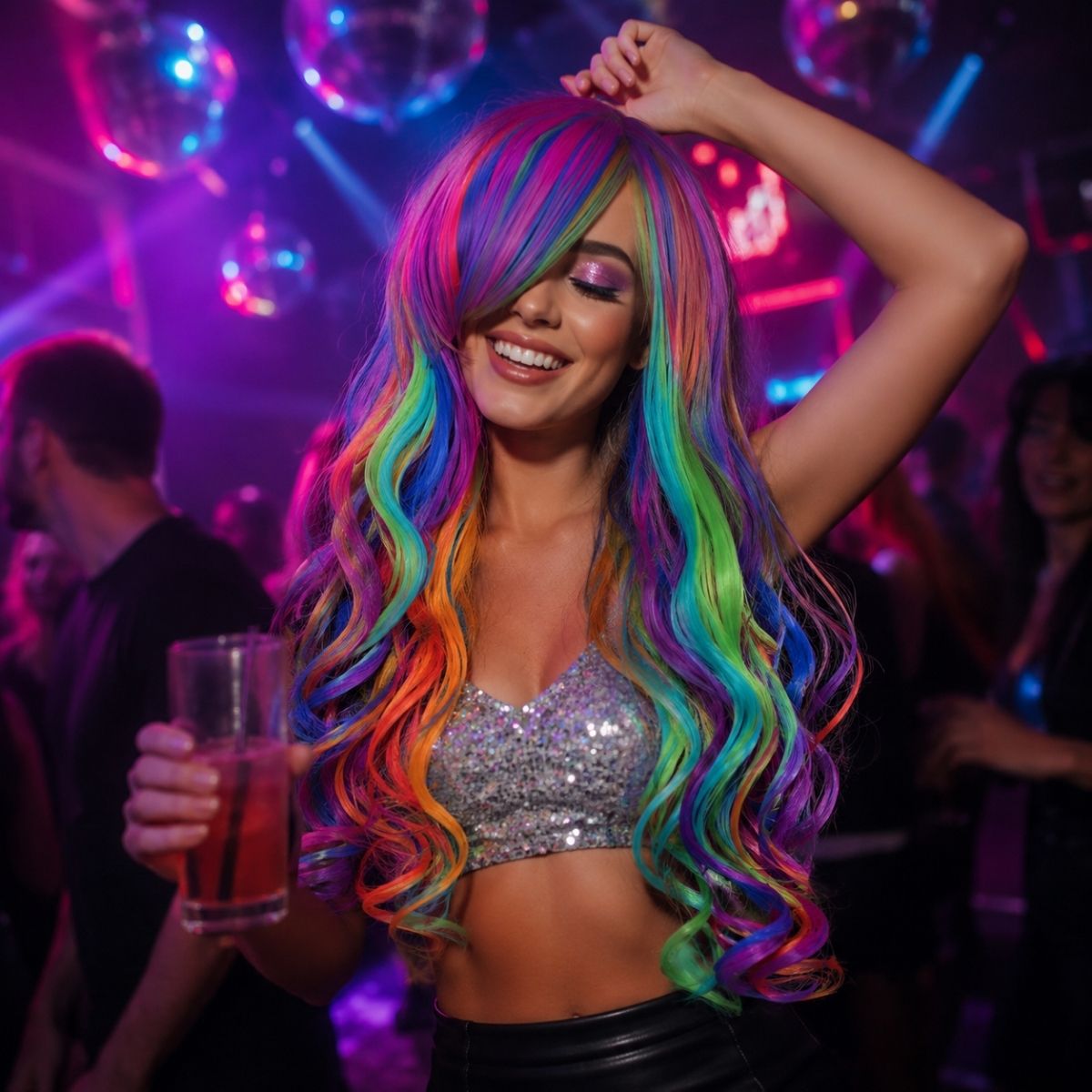 Lange Regenbogenperücke für Frauen – Lockige, Mehrfarbige Verkleidungs- und Festkostümperücke, Hitzebeständiges Synthetikhaar