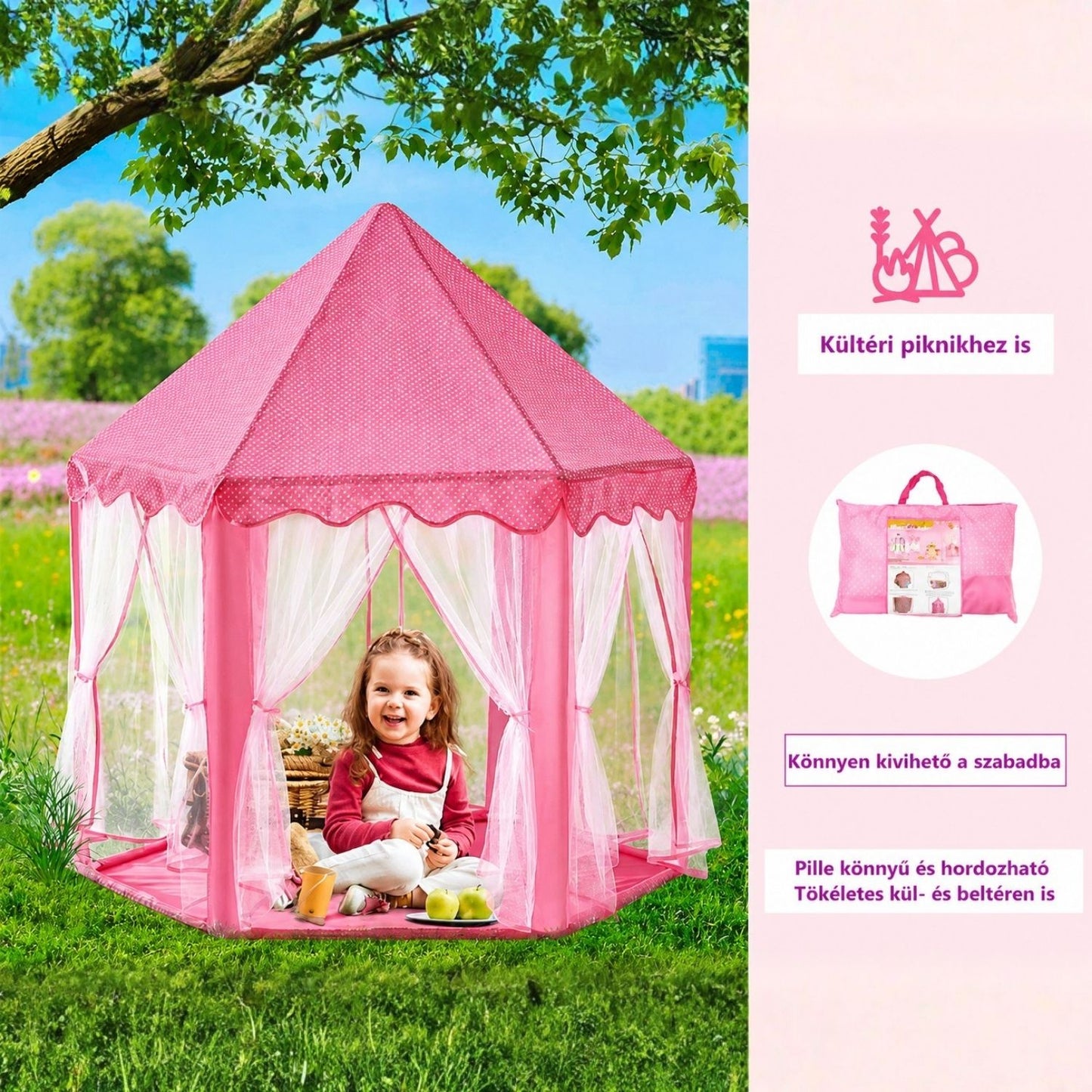 BDream Kinderspielzelt, Spielzelt für drinnen und draußen, Prinzessin Rosa ‎140 x 135 cm