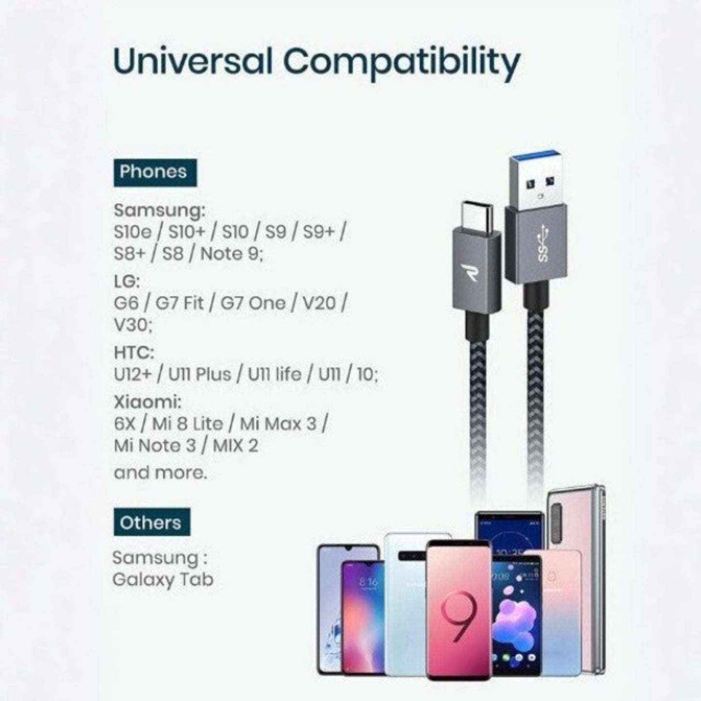 Rampow USB-C Geflochtener Datenkabel 2m Grau - Schnellladung und Datenübertragung