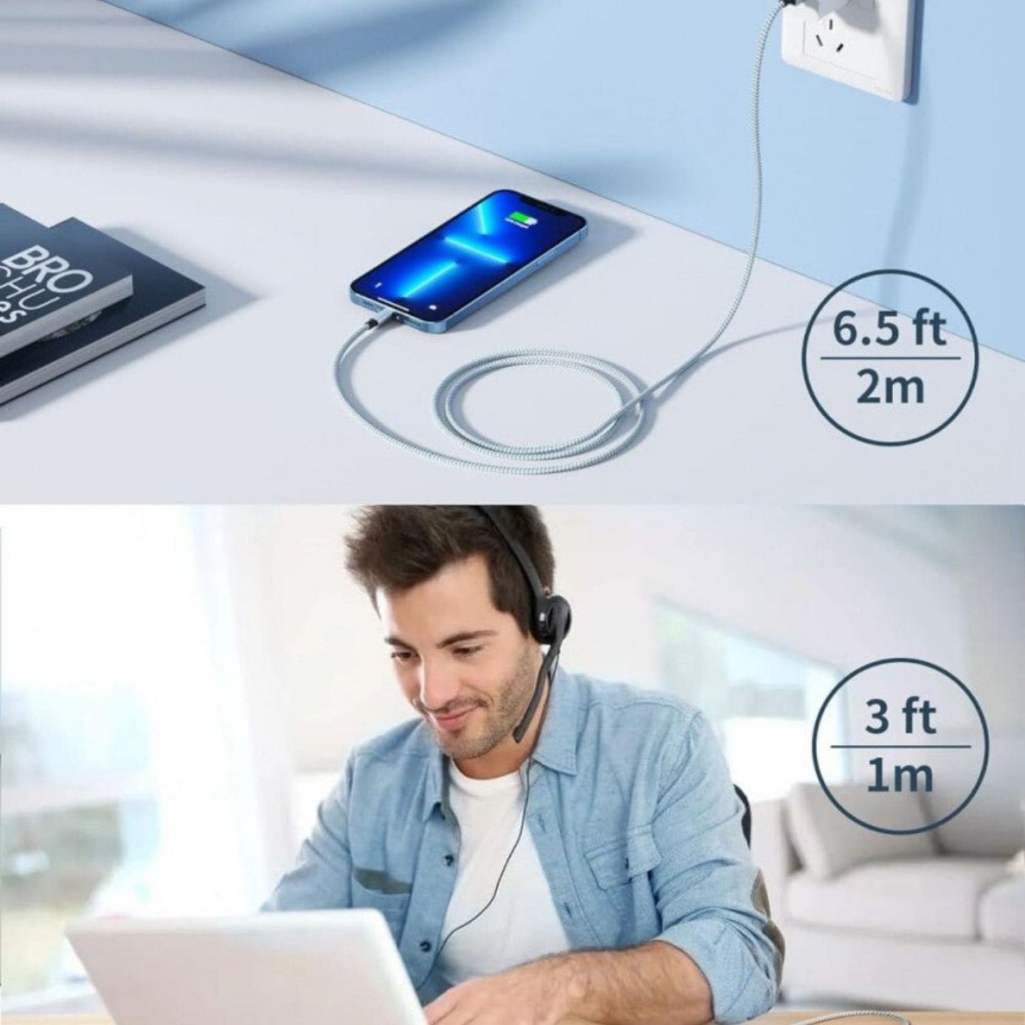 iPhone Ladekabel 4 Stück - 1 m, Geflochtenes Nylon, Weiß-Grau, Lightning Kabel Set