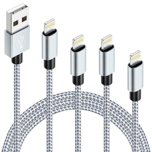 Nabíjecí kabel pro iPhone 4 ks - 1 m, pletený nylon, bílá-šedá, sada kabelů Lightning