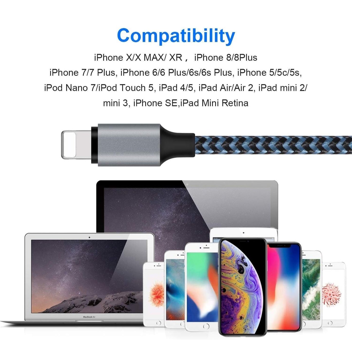 Apple MFi Zertifizierter iPhone Ladegerät - Weißes Lightning Kabel Set (1 m, 3×2 m, 3 m) Schnellladung