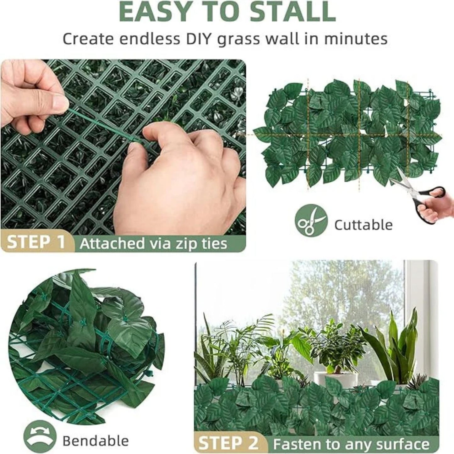 Künstlicher Dunkelgrüner Blattbesetzter Zierzaun – 25x50 cm, UV-Beständiger Gartenschutz
