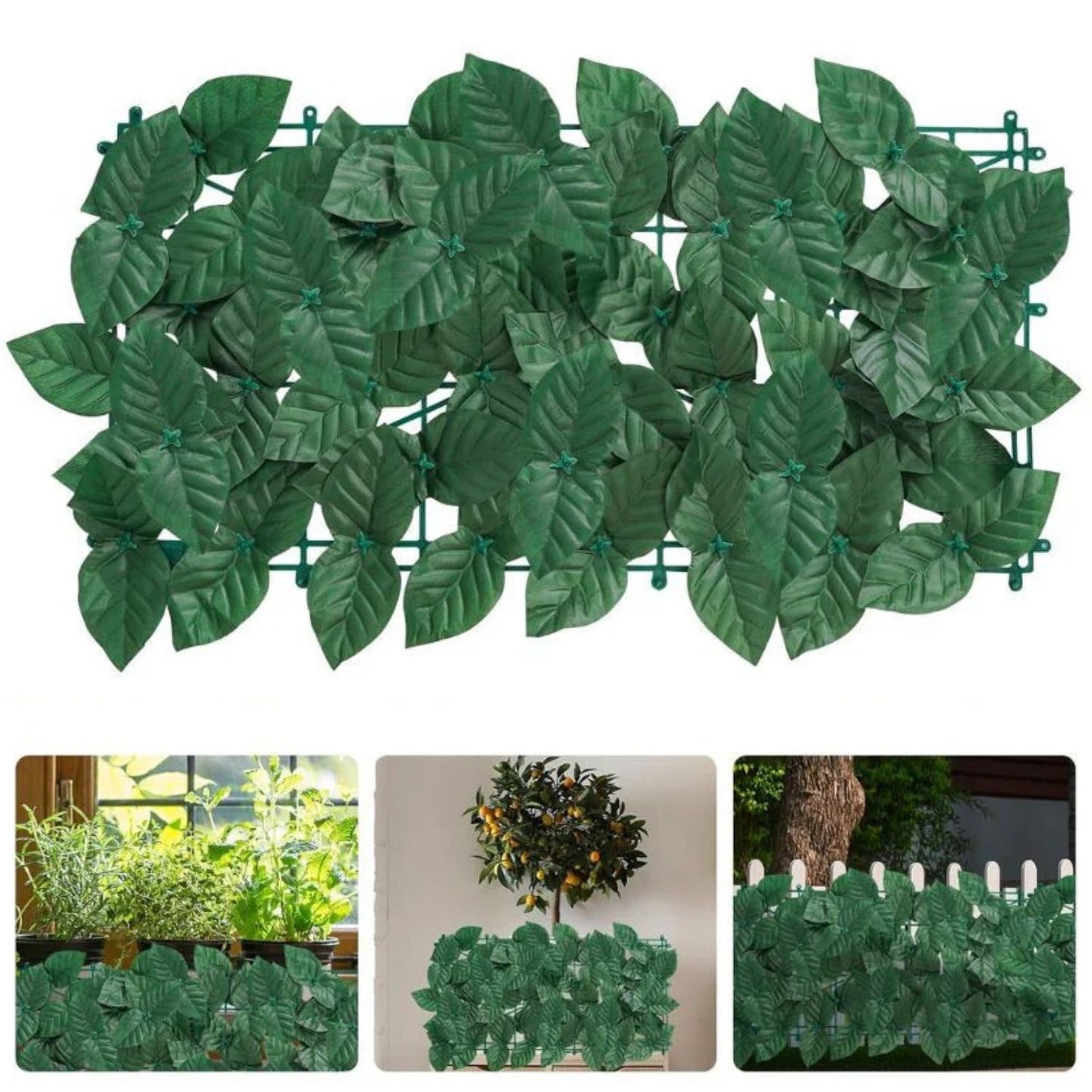 Künstlicher Dunkelgrüner Blattbesetzter Zierzaun – 25x50 cm, UV-Beständiger Gartenschutz