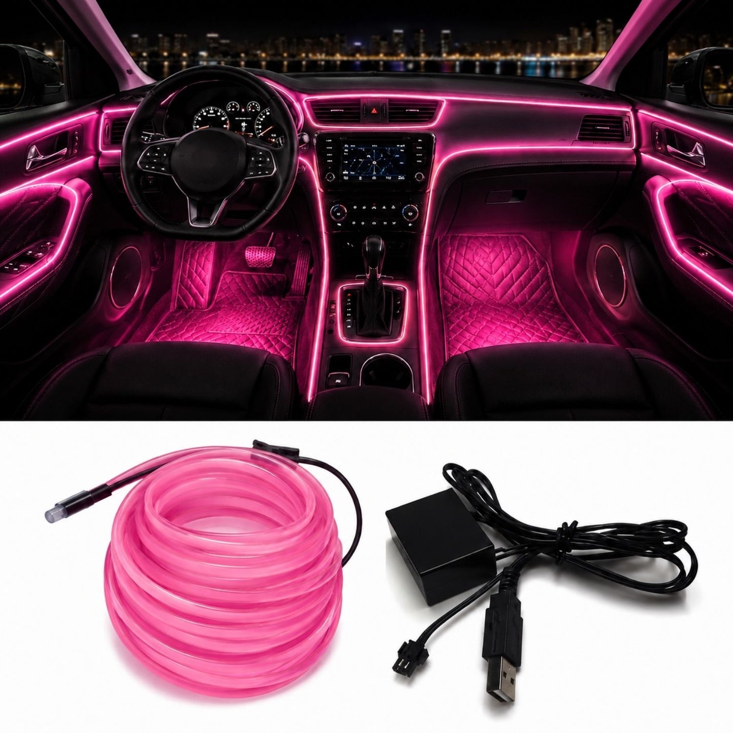 OneLED Fir LED auto, lumină LED tăiată, cu încărcător USB