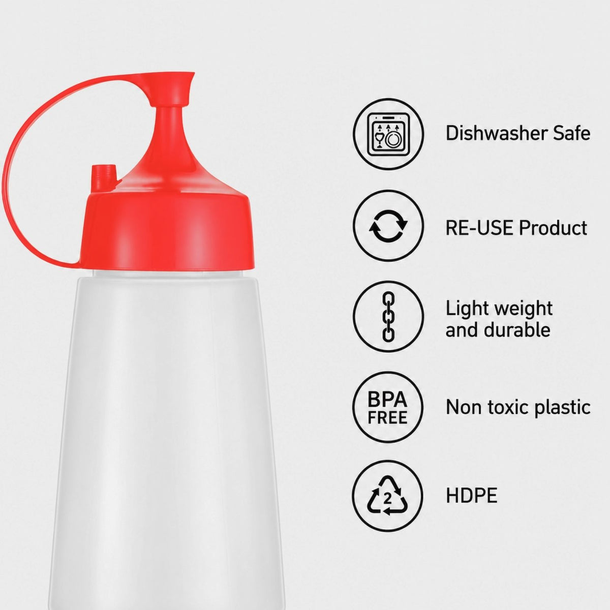 LikeSun Zestaw 3 Plastikowych Butelek na Sos – 550 ml Do Polew i Sosów