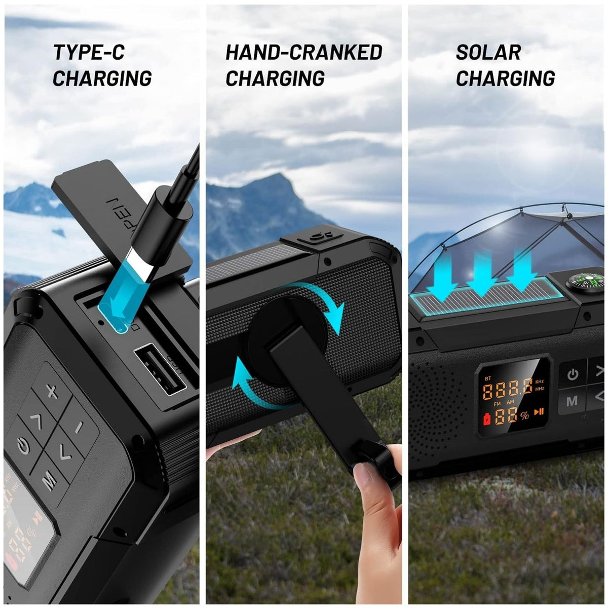 Radio Multifuncțional - Bluetooth, Powerbank și Lanternă de Urgență