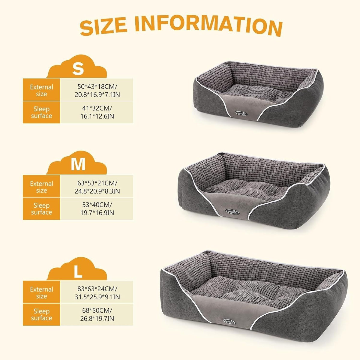 Pecute Prostokątny Legowisko dla Psa i Kota - 80 x 66 x 23 cm Rozmiar L