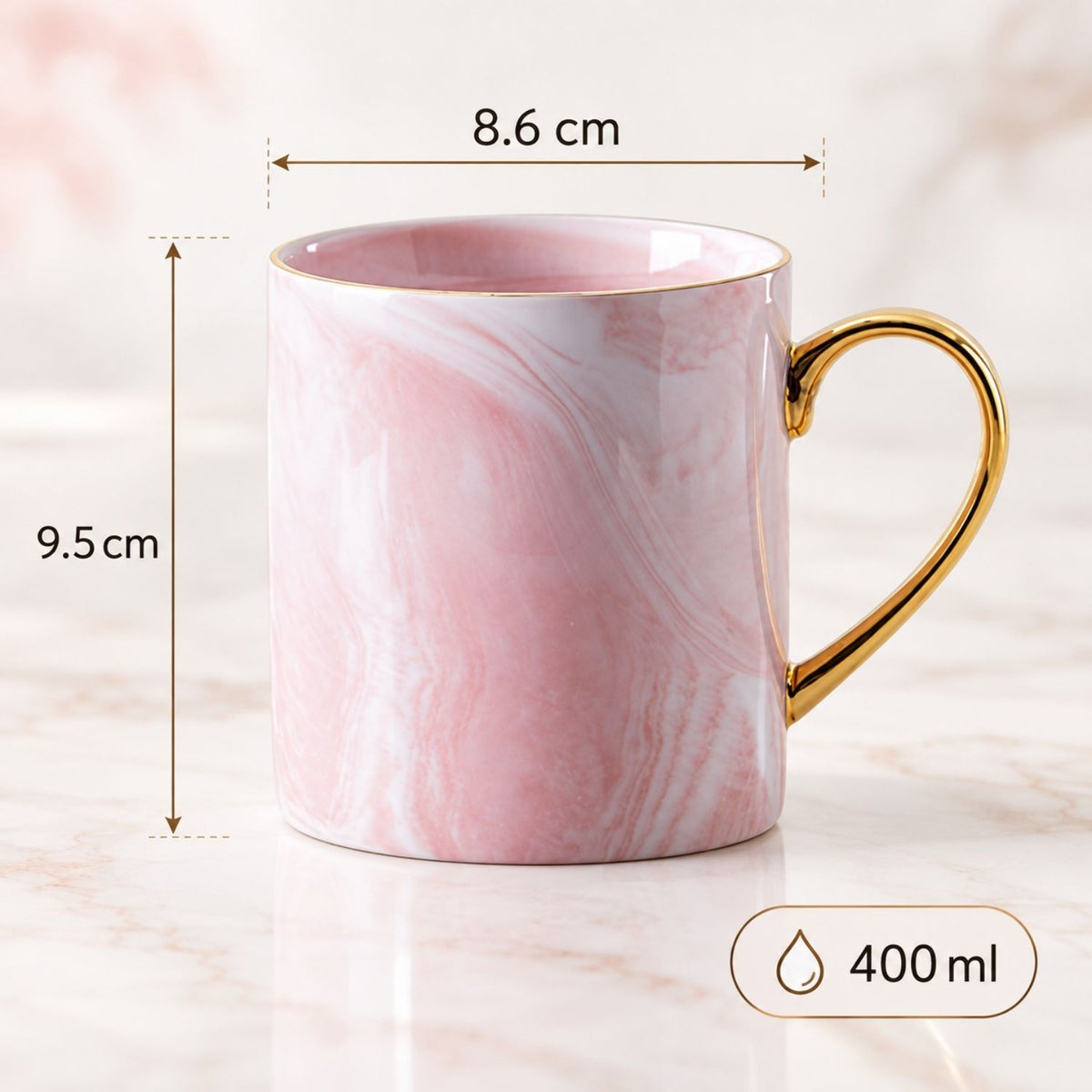 Kerámia bögre méretei: 8,6 cm átmérő, 9,5 cm magasság, 400 ml