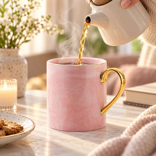 Kubek ceramiczny AVLUZ (różowy marmur)
