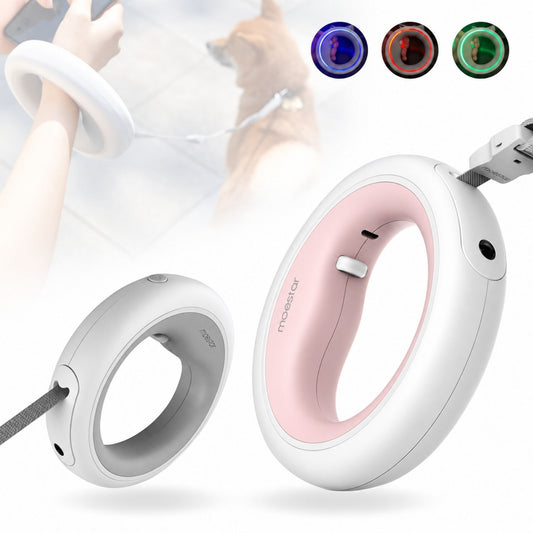 Moestar 2 Plus Прибираща се Кучешка Водилка - 3 м, с LED Светлина, Розово-Бяла, Ергономична Дръжка