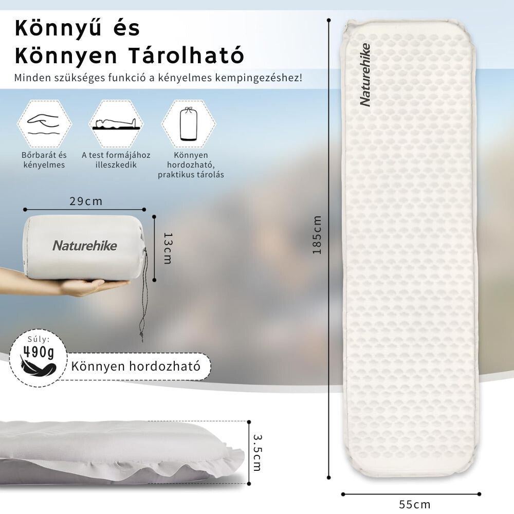 Naturehike Leicht Aufblasbare Campingmatratze – 3,5 cm Dick, Ultraleicht (490 g), Rechteckige Form, Hellgrau