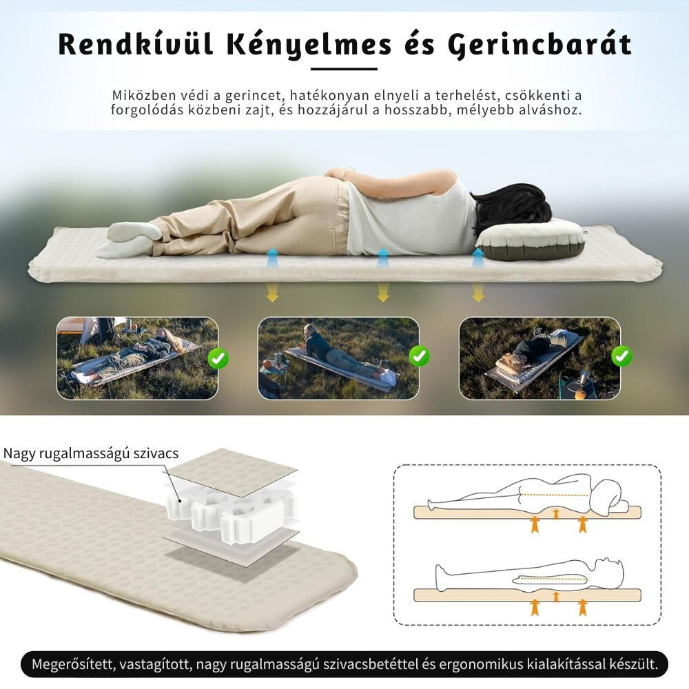 Naturehike Leicht Aufblasbare Campingmatratze – 3,5 cm Dick, Ultraleicht (490 g), Rechteckige Form, Hellgrau